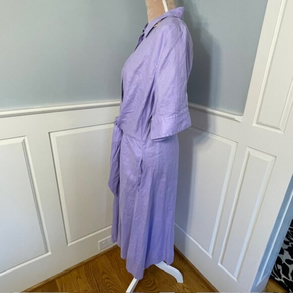 Lauren Ralph Lauren 100%  Linen Tie Waist Shirtdress Midi Lavender Plus Size 18 - Picture 5 of 9